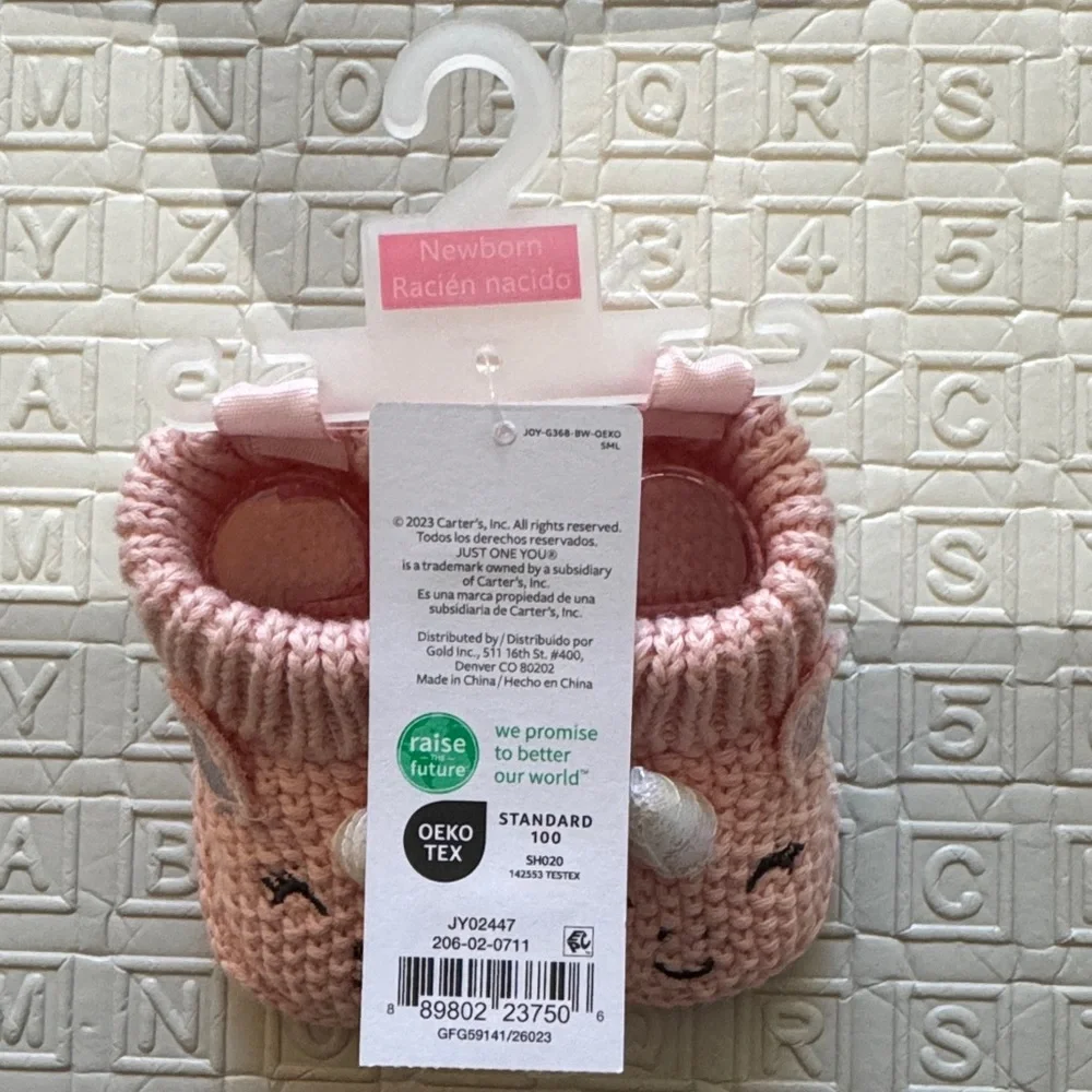 NWT Carter's Newborn Pink Knit Unicorn Booties